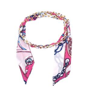 Chain Belt Gold Tone Tie Baroque Print Pink Womens Size 9-11 Sexy Y2K Style